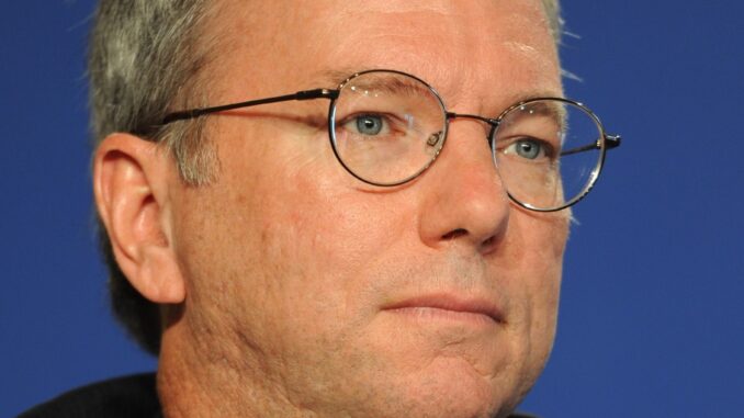 Photo of Eric Schmidt, former CEO of Google, as he warns during the AI Action Summit of the extreme risk posed by AI misuse by rogue nations that could do serious harms without responsible governance from artificial intelligence companies and sensible legislation and oversight from national governments to ensure ethical developments and reduce the risks to society.