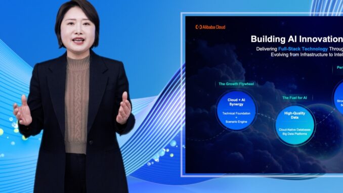 Photo from a presentation as Alibaba Cloud expands its AI portfolio for global customers with a raft of new Qwen foundational AI models, platform enhancements, and Software-as-a-Service (SaaS) tools.